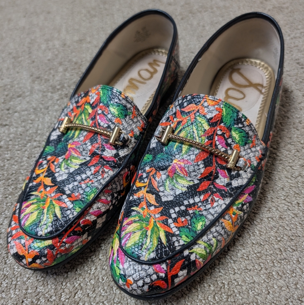 Sam Edelman Lior Womens 8.5 Colorful Snake Print Leather Loafers Horsebit Preppy